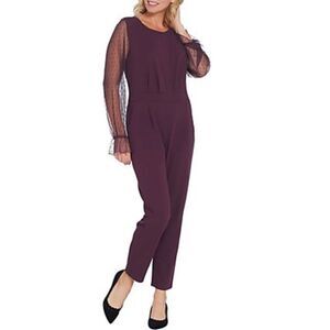 Du Jour Petite Mesh Sleeve Slim Leg Knit Jumpsuit